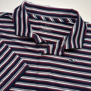 Vineyard Vines Performance‎ Polo Shirt Navy Red White Striped Logo Youth Boys Xl